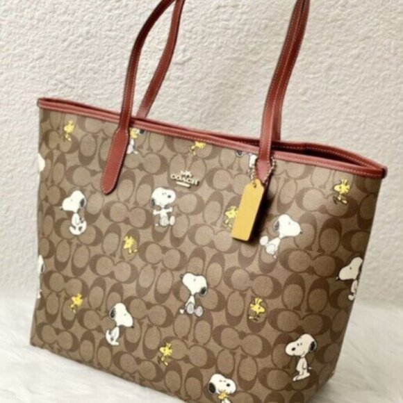 Coach Brown Tote with Snoopy Design - Picture 2 of 6
